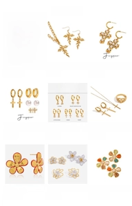 Detailed grid showing 18K gold plated stainless steel cross and heart jewelry collection