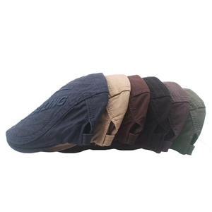 Adjustable cotton newsboy caps for men in six colors featuring side embroidery details