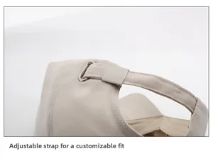 Macro detail of adjustable metal buckle and twill cotton strap on a beige baseball cap