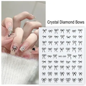 5D embossed bowknot nail art stickers MO-269 with crystal diamonds and black patterns