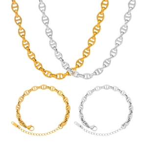 Stainless steel jewelry set featuring gold and silver pig nose link necklaces and bracelets