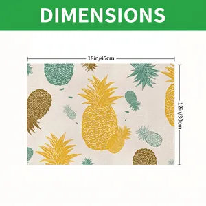 Linen placemat with pineapple print 18x12 inches showing dimensions and tropical design