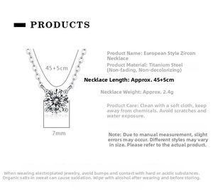 Detailed specs for titanium steel solitaire necklace with a 7mm round zircon pendant