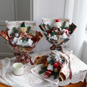 Christmas bear plush bouquet with Santa and snowman, festive holiday gift for women