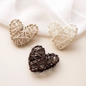 Three-color heart-shaped rattan woven ornaments in beige, white and dark brown colors