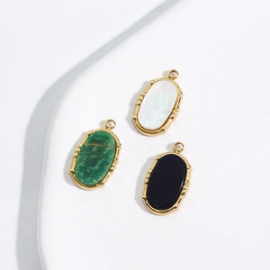 French style oval gemstone pendants with gold stainless steel frames in three colors