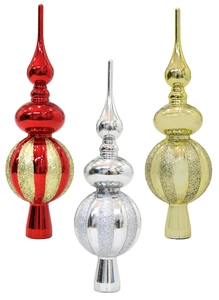 Set di tre puntali per albero di Natale a punta in rosso, argento e oro con finitura lucida