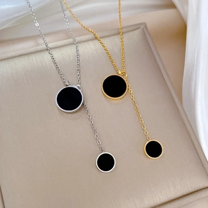 Minimalist double ring pendant necklaces in gold and silver titanium steel for women