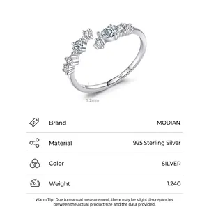 Minimalist S925 sterling silver open ring with cubic zirconia water drop accents
