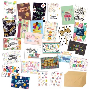24pcs assorted cartoon birthday cards set with kraft envelopes and decorative stickers