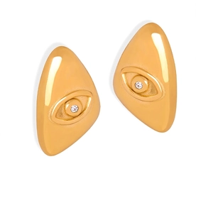 Retro Titanium Steel Evil Eye Stud Earrings For Women Gold Silver Plated Geometric Rhinestone Inlaid Fashion Jewelry Gift