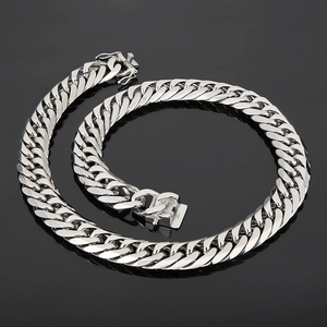 Close-up of 16mm silver cuban link necklace with polished finish and secure clasp