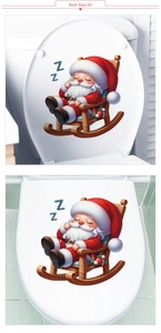 Detail of Christmas Santa Claus decal on a toilet lid with cozy sleeping design