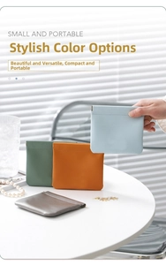 Mini leather cosmetic pouch with auto-close mechanism shown in four various colors