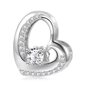 Elegant S925 sterling silver heart charm bead with sparkling central zircon for DIY bracelets