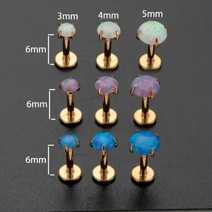 Flat back opal stud earrings in stainless steel with 3mm to 5mm gem size options
