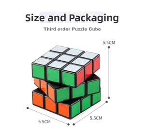 Detailed view of a 5.5cm 3x3 educational puzzle cube showing rotating layers and size info