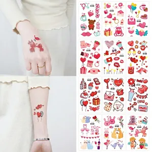 Glitter waterproof Valentine's Day temporary tattoos set with heart and cupid designs
