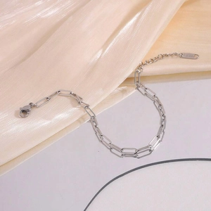 Elegant silver stainless steel paperclip chain bracelet with adjustable lobster clasp