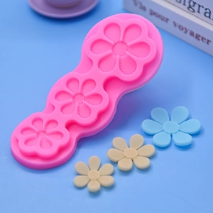 Three-cavity pink silicone flower mold for DIY cake mousse and chocolate baking