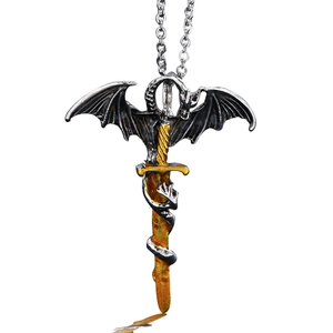 Luminous dragon sword pendant necklace in silver and gold finish for men's rock fashion
