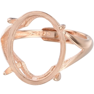 Elegant S925 sterling silver four-prong ring mount for oval gemstones in rose gold finish