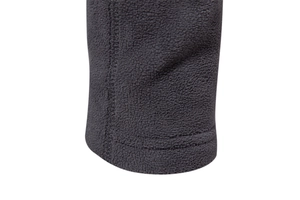 Detailed close-up of dark grey polar fleece cuff showing high-quality sewing and texture