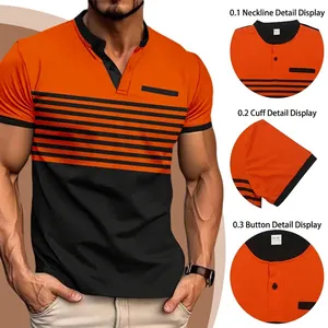 Short sleeve men's Polo shirt with orange and black striped contrast panel design