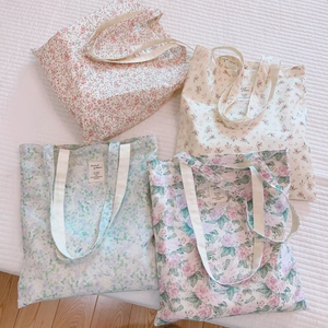 Floral Print Cotton Canvas Tote Bag Large Capacity Shoulder Bag For Women Daily Shopping Literary Fresh Style