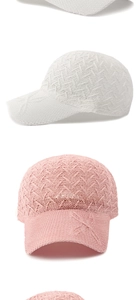 Detailed knit texture of white and pink breathable mesh baseball caps for summer