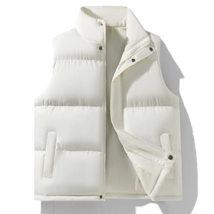 Men's white quilted puffer vest with standing collar and zipper closure for autumn winter