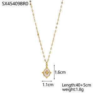 Detailed view of gold necklace with white teardrop pendant showing size 1.6x1.1cm