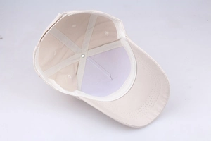 Detail view of the cotton baseball cap interior showing seams and sweatband
