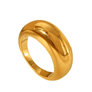 Polished 18K gold plated stainless steel chunky dome ring with a smooth teardrop surface