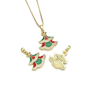 Christmas tree jewelry pendant set with red and green enamel and sparkling crystals
