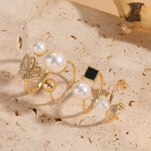 Kupfer Verstellbarer Ring Mit Künstliche Perle Zirkonia Und Emaille Schmetterling Luxus Schmuck Für Damen