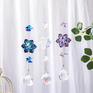 Three crystal suncatchers with maple flower facets and faceted balls for home decor