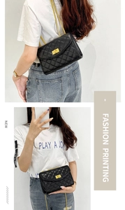 Classic quilted black chain crossbody bag shown from front and back views on a model