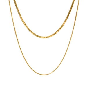 Minimalist double layer gold stainless steel snake chain necklace for elegant layering style