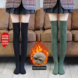 Women Over The Knee Socks Thick Terry Knitted Fleece Lined Thermal Winter Thigh High Warm Stockings