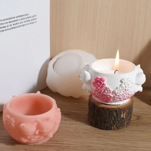 DIY relief cat wreath silicone mold for candle jars and plaster planters with floral patterns