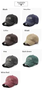 Detailed grid view showing vintage washed cotton baseball caps in seven assorted colors