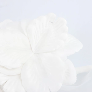 Short sleeve white organza blouse for women featuring 3D floral applique on front