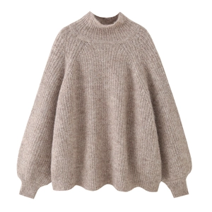 Women Alpaca Wool Knit Sweater High Neck Long Sleeve Loose Fit Casual Pullover Winter Top