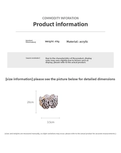 Detailed product dimensions and acrylic material specs for the leopard print bangle