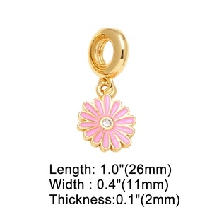 18k gold plated daisy flower heart bracelet with pink enamel and size dimensions