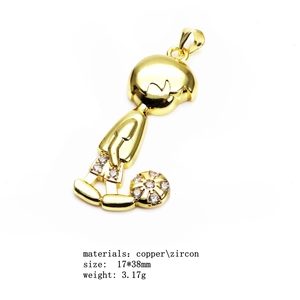Gold-plated soccer boy pendant necklace with cubic zirconia inlays for children
