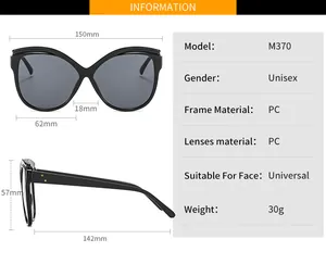 Tabella taglie dettagliata per occhiali da sole cat-eye oversize con misure montatura