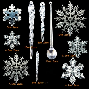 Detailed set of clear acrylic Christmas snowflake and icicle pendants with 40m hanging wire