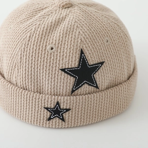 Kids corduroy docker hat in beige with embroidered stars for boys aged 2-5 years